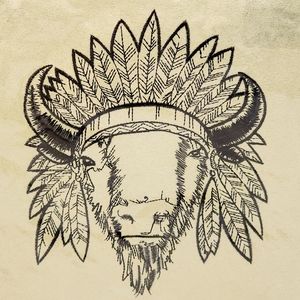 NEW Boho Buffalo Bison Native Tribal Headdress Embroidered Graphic Accent Pillow